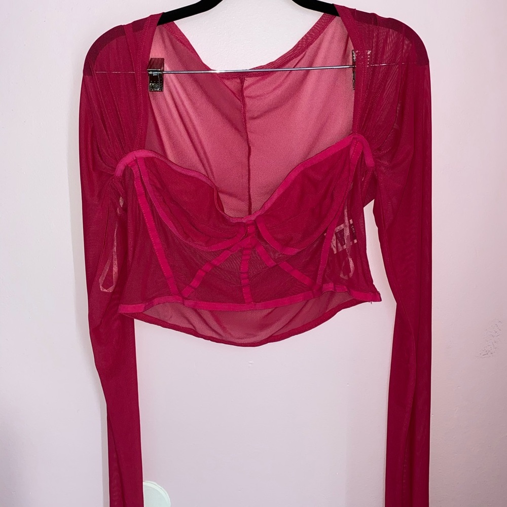 Pink mesh long sleeve cropped top from SHEIN. Size: L/XL